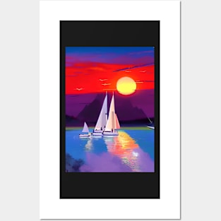 LOVELY SAILBOATS AT SUNSET Posters and Art